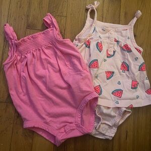 Carter's Pink and Watermelon Print Rompers